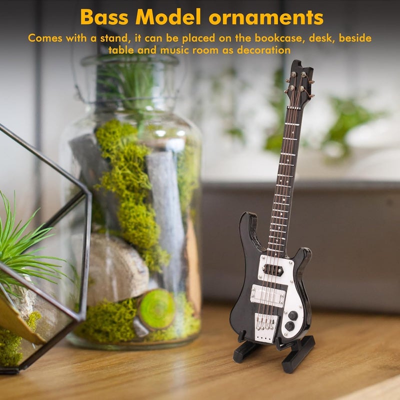 Maxmartt Miniature Bass, Black Miniature Bass Miniature Guitar Guitar Replica with Stand and Case Instrument Model Ornaments Gift be placed on the bookcase, desk, beside table and music room as decoration - Image 2
